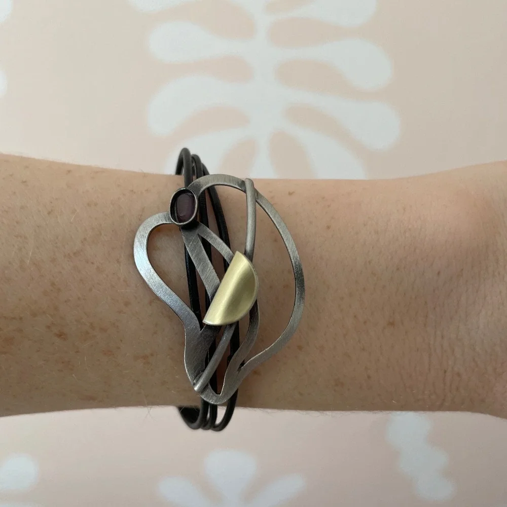 NWT Christophe Poly Crono Design Abstract Mixed Metal Multi Strand Bracelet